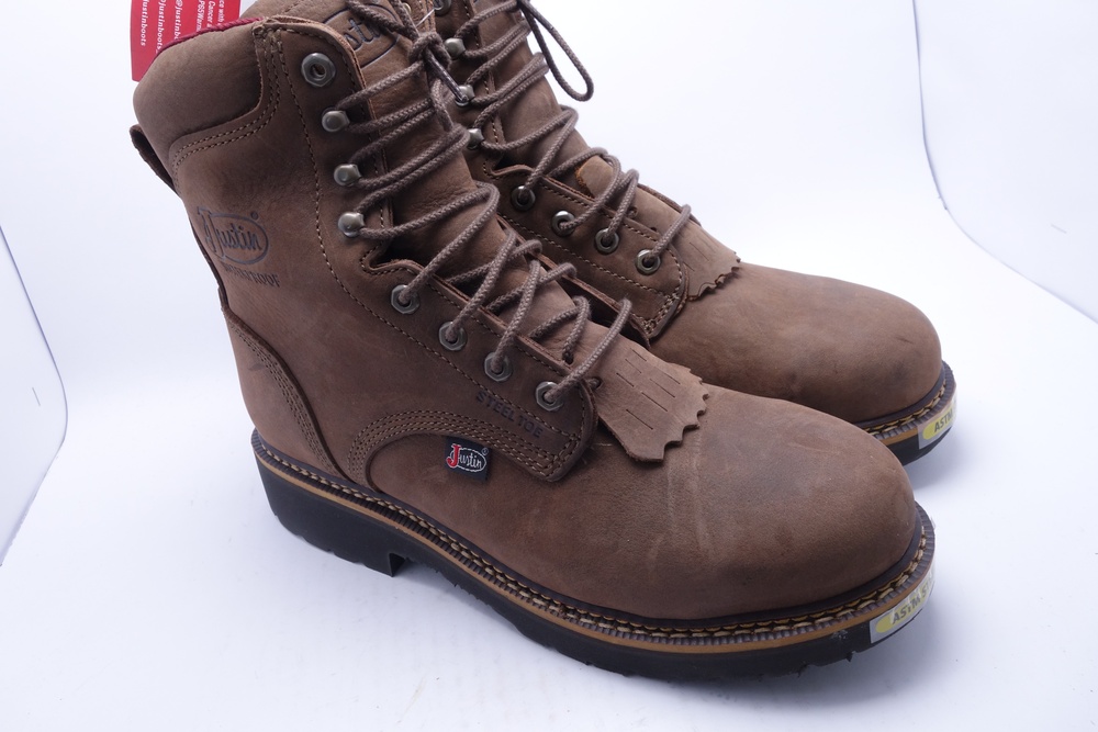 Justin Boots Mens Size 11.5D Brown Leather Steel Toe Waterproof EH Work OW458